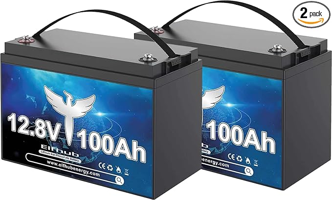 2 Pack 12V 100Ah LiFePO4 Lithium Battery, Upgraded 100A BMS, 10-Year Lifespan with Up to 15000 Cycles, Max. 1280Wh Energy,Perfect for RV, Solar, Trolling Motor