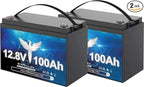 2 Pack 12V 100Ah LiFePO4 Lithium Battery, Upgraded 100A BMS, 10-Year Lifespan with Up to 15000 Cycles, Max. 1280Wh Energy,Perfect for RV, Solar, Trolling Motor