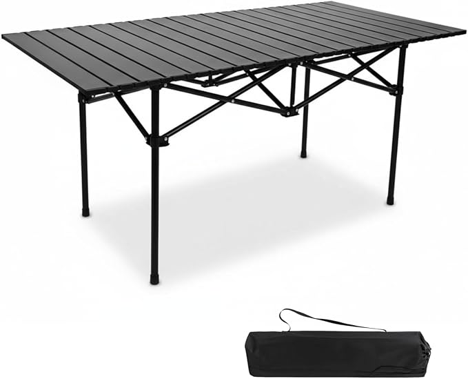 Camping Table，Portable Folding Table,with Carry Bag，Suitable for Indoor, Outdoor, Camping, Backyard, Party, Patio, The Black Camping Table at The Beach
