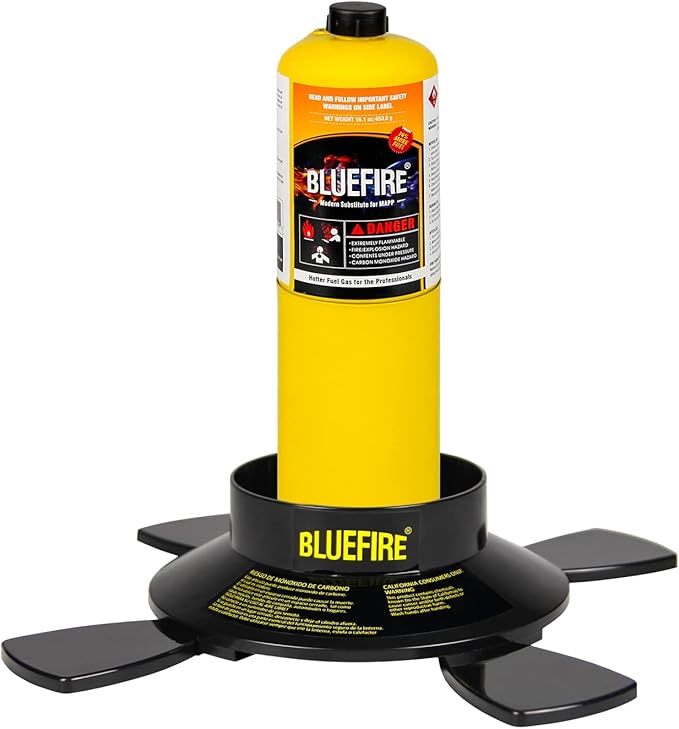 BLUEFIRE Dual-Use Camping & Brazing Fuel Gas Cylinder Stand Star Shape Bottle Base Propane MAPP MAP PRO Canister Stabilizer, Accessory for Portable Welding Torch Burner Stove,Bottle not Included