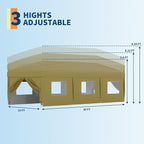 10x30 Pop Up Canopy with 8 SideWalls - Heavy Duty Outdoor Canopy Tent with Portable Roller Bag - 3 Adjustable Height, 4 Weight Bags, 8 Stakes & 6 Guy Ropes Included-Khaki