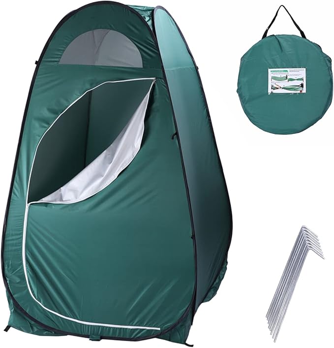 Pop Up Camping Shower Tent, Waterproof Privacy Tent for Portable Toilet, Shower and Changing Room for Outdoors, Rain Shelter with Window & Utility Accessories - Sturdy and Easy Fold (Army Green)
