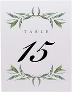 Laurel Wreath and Greenery Wedding Table Numbers, 1-100, Double Sided, Tent or Use in a Stand, Great for Parties & Restaurants - Made in the USA