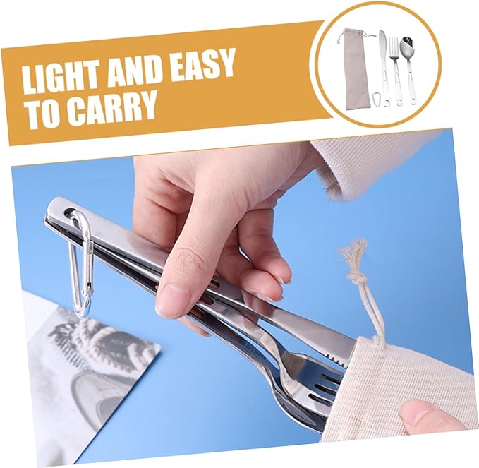 Yardwe 4sets Portable Stainless Steel Camping Cutlery Outdoor Tableware Fork Spoon and Cutter Compact Design for Easy Storage and Cleaning for Hiking and Picnics