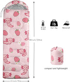QOOMO Axolotl Cute Camping Sleeping Bags,3 Season Warm & Cool Weather,Lightweight,Waterproof Sleeping Bags for Adults & Kids,Traveling,and Outdoors