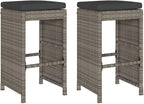 Patio Bar Stools with Cushions 2 pcs Gray Poly Rattan Dinning Chairs Camping Chair Camping Chairs Porch Chairs for Outdoor Dining Bedroom Patio