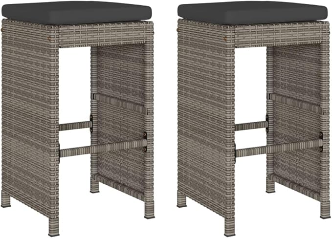 Patio Bar Stools with Cushions 2 pcs Gray Poly Rattan Dinning Chairs Camping Chair Camping Chairs Porch Chairs for Outdoor Dining Bedroom Patio