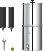 AQUA CREST Gravity Water Filter System, NSF/ANSI 42&372 Certified Black Carbon Filters, Reduce Lead and Up to 99% Chlorine, 2.25G, for Home, Camping, RVing, Off-Grid, Emergencies, AQ-TN-A