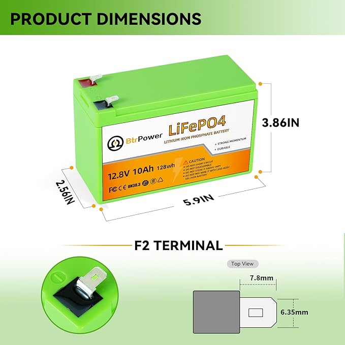 12V 10Ah LiFePO4 Battery,3000+ Deep Cycles Lithium Batteries,Built-in 10A BMS,Perfect for Cyberpower UPS,Fishfinder,Lighting,Power Wheels,Lighting,Lawn Mower