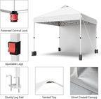 10x10ft Pop Up Canopy Tent with 1 Sidewall, Portable Instant Commercial Canopy Patio Tent with Vented Top Roller Bag 4 Sandbags 4 Ropes and 8 Tent Stakes, White