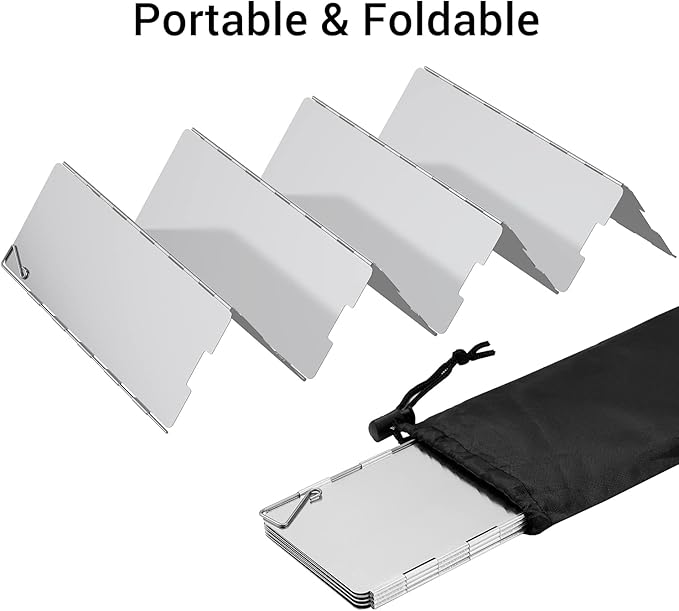 Camp Stove Windscreen, Ohuhu Camping Stove Windscreen 8/10/12 Plates Aluminum Folding Portable Camping Stove Windshield Grill Wind Screen for Camp with Carry Bag for Camping Hiking Picnic Backpacking