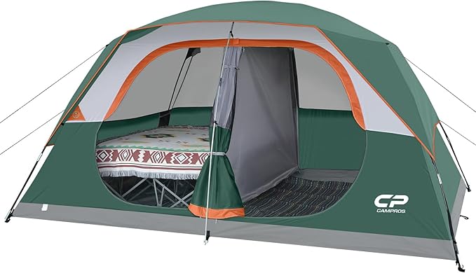 CAMPROS CP Upgraded 6/8 Person Camping Tents, Waterproof Windproof Family Tent with Larger Mesh Windows & Door, Double Layer, Easy Set Up, All-Season Dome Tent with Top Rainfly & Carry Bag