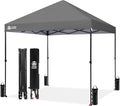 CROWN SHADES 8x8 Pop Up Canopy - Patented Center Lock One Push Instant Outdoor Canopy Beach Tent with STO-N-Go Bag 8 Stakes & 4 Sand Bags，Grid Grey