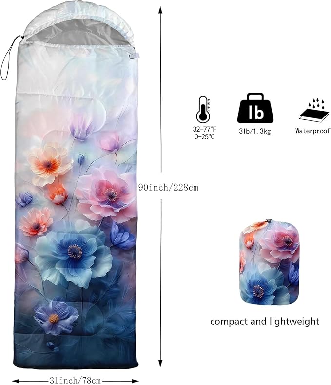 Kids Sleeping Bag for Boys Girls,Blue Ripples Print-Lightweight Warm Portable Outdoor Indoor-Waterproof Cold Weather Resistant Sleeping Bag for Camping Hiking