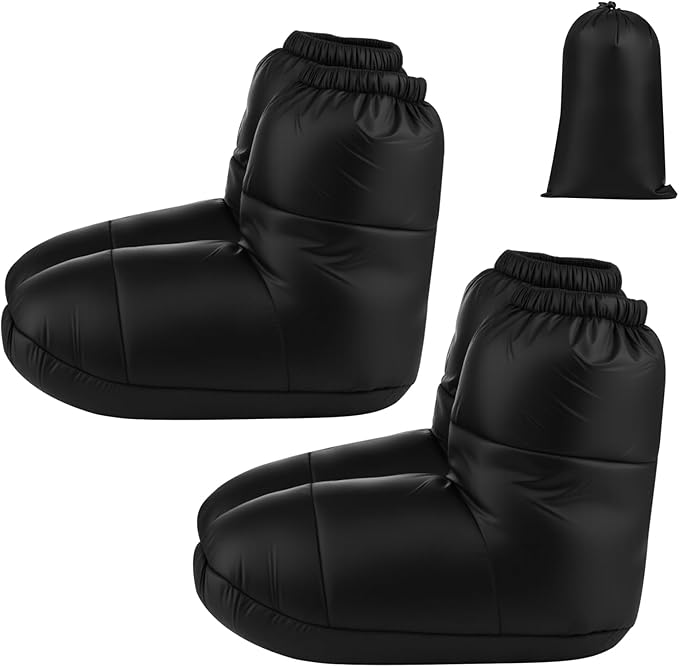 2 Pairs Camping Down Booties Warm Socks Ultralight Sleeping Foot Warmers for Men & Women Camp Backpacking Tent Sleeping Bag Warm up Booties