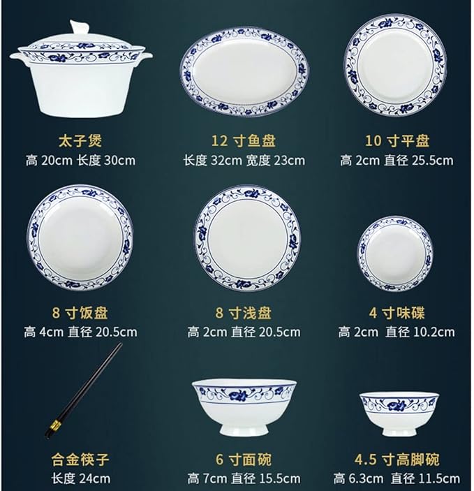 Dishes Household Bone China Tableware Chinese and White Porcelain Bowls and Chopsticks Set