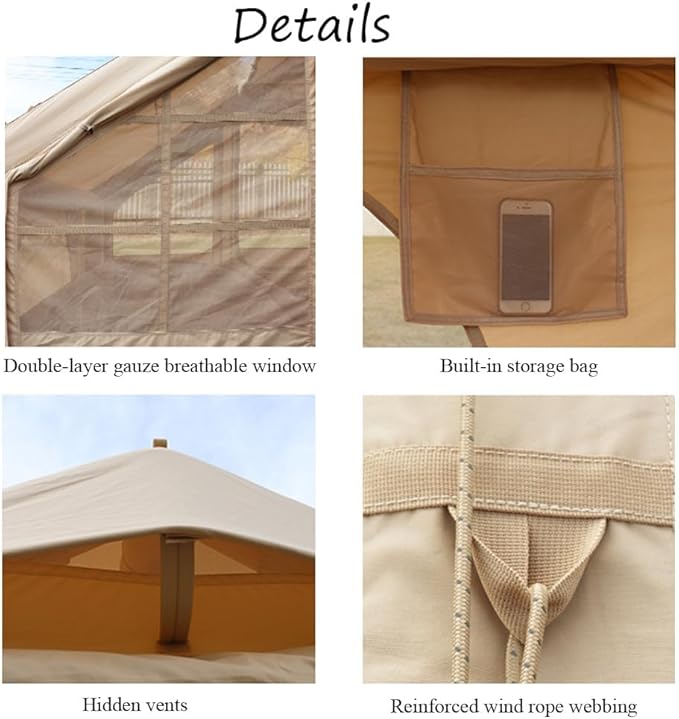 UNIISTRENGH Inflatable Camping Tent, Air Glamping Quick Set Up Waterproof Pop Up Tents with Stove Jack Hole and Carry Bag