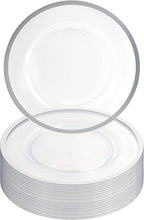 PARTY BARGAINS 13-Inch Charger Plates - 16 Pack, Clear Silver Rim, Heavy-Duty Disposable Chargers for Elegant Dining - Ideal for Weddings and Formal Events