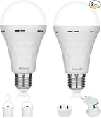 2 Pack Emergency Rechargeable Light Bulbs,Battery Operated Backup Light Bulb 9W E27 8500K 1200mAh White Equivalent Self-Charging LED Light Bulbs for Power Outage Camping Outdoor Activity
