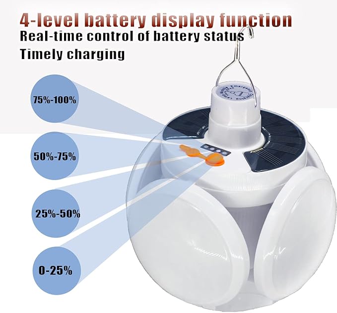 [4000mah] Folding Solar Camping Lights Rechargeable Lantern Waterproof Hanging Tent Collapsible Lamp Remote Control Blub LED USB Foldable Portable for Home Indoor Outdoor Emergency Power Outage 1 Pack