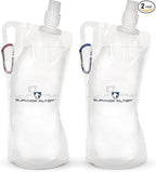 Survivor Filter Clear Collapsible Water Bottles - Travel, Hiking, Foldable, BPA-Free - 2 x