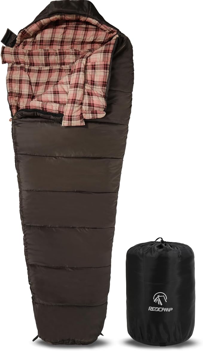 REDCAMP Cold Weather Mummy Sleeping Bag, Warm Flannel Cotton Sleeping Bag for Adults, Warm and Machine Washable Perfect for Winter Camping