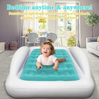 Inflatable Kids Travel Bed Toddler Air Mattress Set,Portable Blow Up Mattress Sleeping Bed Cot with Bed Rails and Electric Pump Ideal for Road Trip