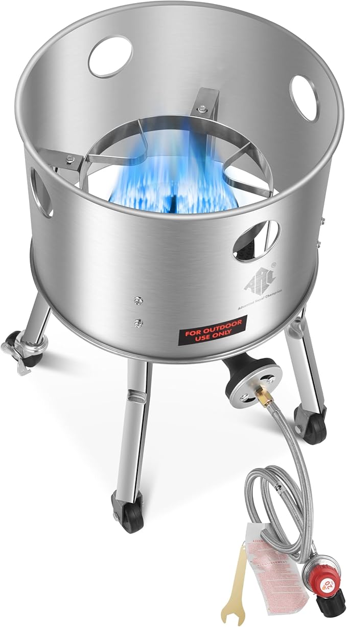 ARC Stainless Steel Single Propane Burner With 200,000BTU High-Output, Outdoor Stove Burner, Wheeled legs and 360° Windscreen, Ideal Outdoor Cooker Propane Burners For Turkey Fryer