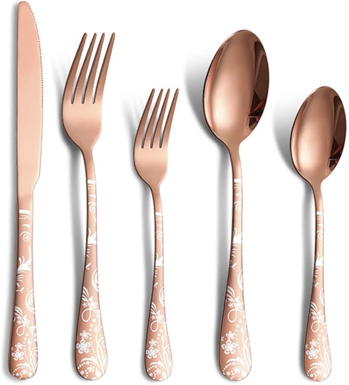 Silverware Flatware Cultery Set for 16 ，Unique Stainless Steel Cutlery Utensils Set with Steak Knives ，80 Pieces Tableware Set for Home Kitchen Restaurant Hotel, Dishwasher Safe