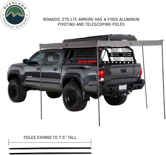 Overland Vehicle Systems HD Nomadic 270 LTE Drivers Side Awning | Dark Gray | Includes Black Travel Cover | 19679907