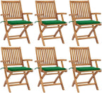 Folding Patio Chairs with Cushions 6 pcs,Outdoor Lounge Chair,Portable Camping Chair,Bistro Table and Chairs Outdoor,Features 2 Sets of Ropes,for Balcony/Garden/Backyard, Solid Teak Wood