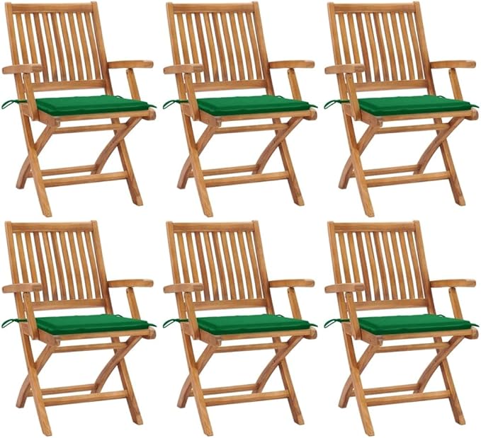 Folding Patio Chairs with Cushions 6 pcs,Outdoor Lounge Chair,Portable Camping Chair,Bistro Table and Chairs Outdoor,Features 2 Sets of Ropes,for Balcony/Garden/Backyard, Solid Teak Wood