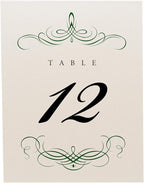 Decadent Flourish Wedding Table Numbers (Select Color/Quantity), Champagne, Hunter Green, 1-75, Double Sided, Tent or Use in a Stand, Great for Parties & Restaurants