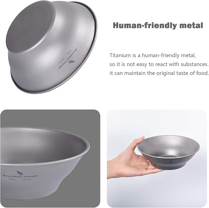 Boundless Voyage Ultralight Titanium Bowl Pan Plate Dish with Carry Bag Outdoor Camping Portable Tableware Cookware (Ti15164B (600ml Bowl))