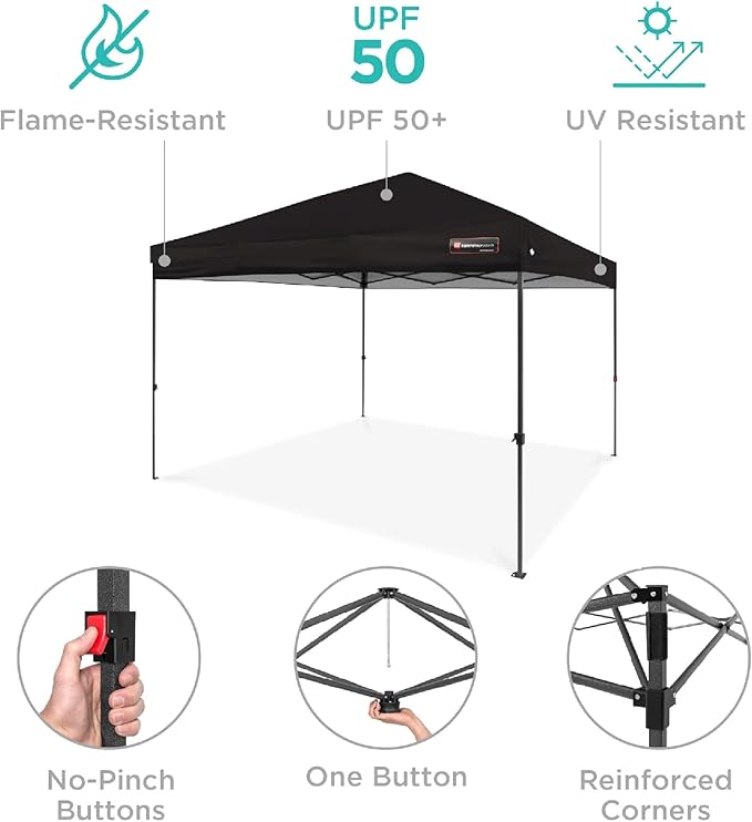 Best Choice Products 12x12ft Pop Up Canopy Tent, Outdoor Shade, 1 Person 1 Minute Set Up, Carry Case, 4 Weight Bags - Black