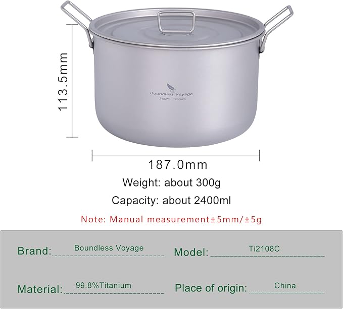 Boundless Voyage Camping Cookware Lightweight Cooking Pot Set Titanium Pot Portable for Outdoor Cooking Traveling Hiking Trekking Backpacking, 1-5 Person