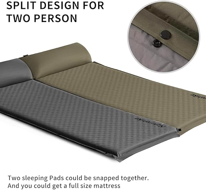 Self Inflating Sleeping Pad for Camping, Durable Camping Mattress Connectable with Multiple, Lightweight Sleeping Mats for Backpacking, Tent, Hammock, Hiking, Adult Single, Green