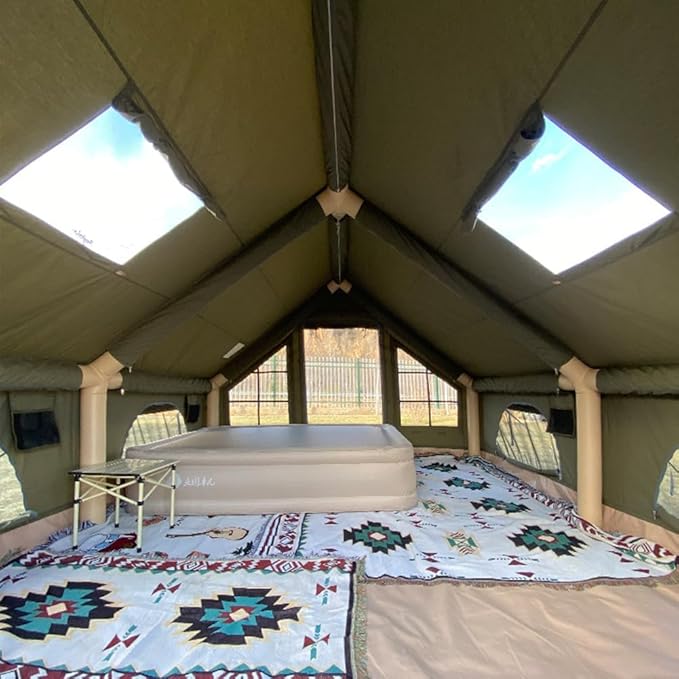 UNISTRENGH Waterproof Inflatable Cotton Camping Tent with Hand Pump Pop Up Outdoor 5-8 Person Glamping Tent House Breathable Large Luxury Tent