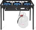 Goplus Outdoor Camping Stove, 3 Burner Propane Gas Cooker w/Detachable Legs & CSA Regulator & 0-20 PSI Regulator for Camp Patio RV, Cast Iron, 225,000-BTU