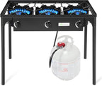 Goplus Outdoor Camping Stove, 3 Burner Propane Gas Cooker w/Detachable Legs & CSA Regulator & 0-20 PSI Regulator for Camp Patio RV, Cast Iron, 225,000-BTU