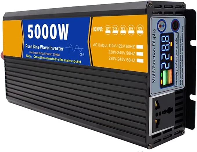 72v to 110v,Pure Sine Wave Inverter, AC 12 V, 24 V, 48 V to DC110V 220 V Power Converter with Socket and LCD Display for RV, Truck, Boat, Camping and Home(5000W)