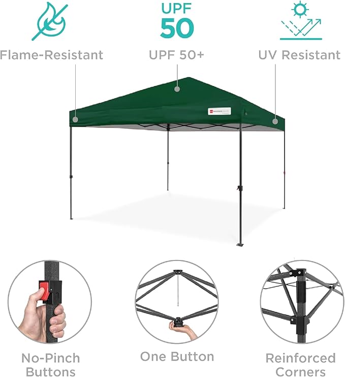 Best Choice Products 10x10ft Pop Up Canopy Tent, Outdoor Shade, 1 Person 1 Minute Set Up, Carry Case, 4 Weight Bags - Forest Green