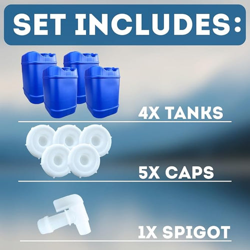5-Gallon Stackable Water Storage Containers, 5 Gallons Each w/Lids + Spigot, Easy Fill, Survial Supply Emergency Water Storage for Camping and Disaster Preparedness, RV, 20 Gallon (4 Tanks)