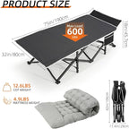 Portable Camping Cot, 32" Extra Wide Camping Cots for Adults with Thick Mattress, Heavy Duty Sleeping Cot Holds Up to 600LBS, Cots for Sleeping, Rv, Beach, Patio, Office Naps(Grey)