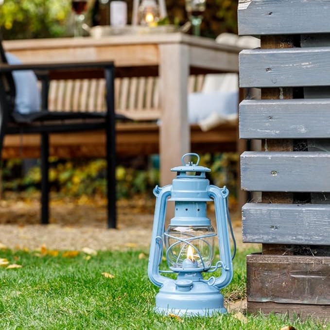 Feuerhand Outdoor Kerosene Fuel Lantern, German Made Weather Resistant Baby Special 276 Galvanized Hurricane Lamp for Camping or Patio, 10 Inches, Pastel Blue