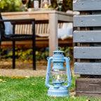 Feuerhand Outdoor Kerosene Fuel Lantern, German Made Weather Resistant Baby Special 276 Galvanized Hurricane Lamp for Camping or Patio, 10 Inches, Pastel Blue