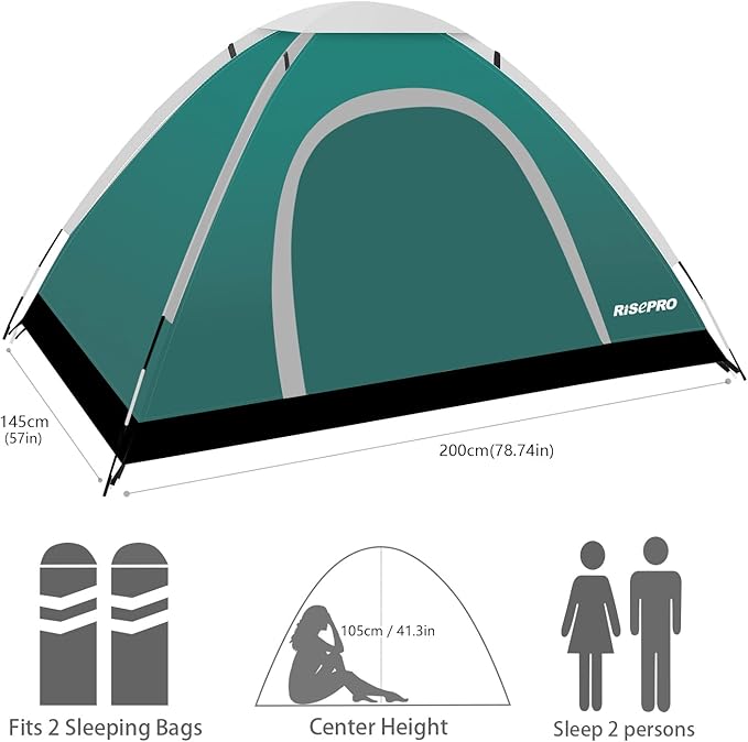 Portable Camping Tent, 2 Person Lightweight, Waterproof Windproof, UV Protection for Outdoor US