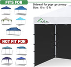 Canopy Sidewalls for 10x10 Pop Up Canopy Frame, Waterproof UV Protection Material for Outdoor Events, Courtyard, Vendor Booths (Black, 3 PCS Sidewalls Only)