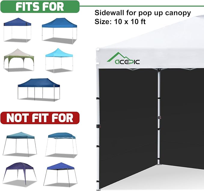 Canopy Sidewalls for 10x10 Pop Up Canopy Frame, Waterproof UV Protection Material for Outdoor Events, Courtyard, Vendor Booths (Black, 3 PCS Sidewalls Only)