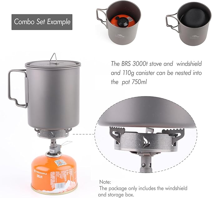 Titanium Camp Stove Windscreen for BRS-3000T Stove/ST-310 Ultralight Backpacking Windscreen for Camping Stove With Storage Bag